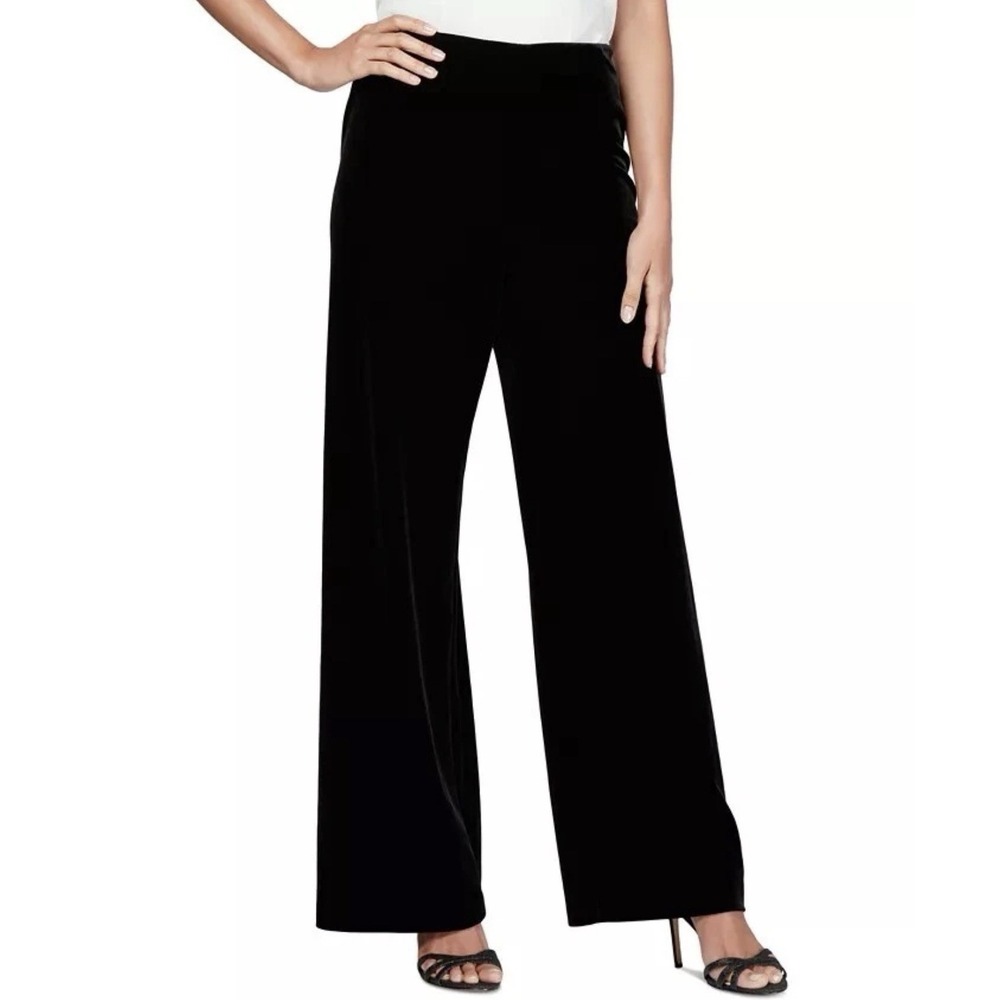 NWT Alex Evenings Velvet Wide‎ Leg Pants Black Pull On Party Holidays Size XL